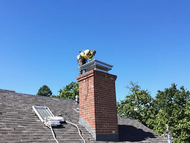 Shaker Heights Chimney Sweep technician measuring a chimney cap in Shaker Heights, OH