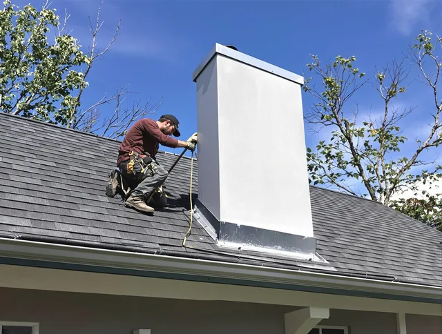 Shaker Heights Chimney Sweep team member finishing chimney construction in Shaker Heights, OH