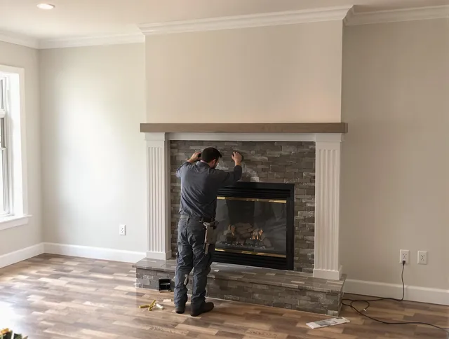 Shaker Heights Chimney Sweep finishing a custom fireplace install in Shaker Heights, OH